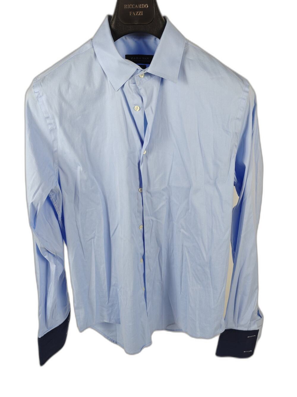 Men’s Zara Man Slim Fit Dress Shirt Blue XL French Cuff